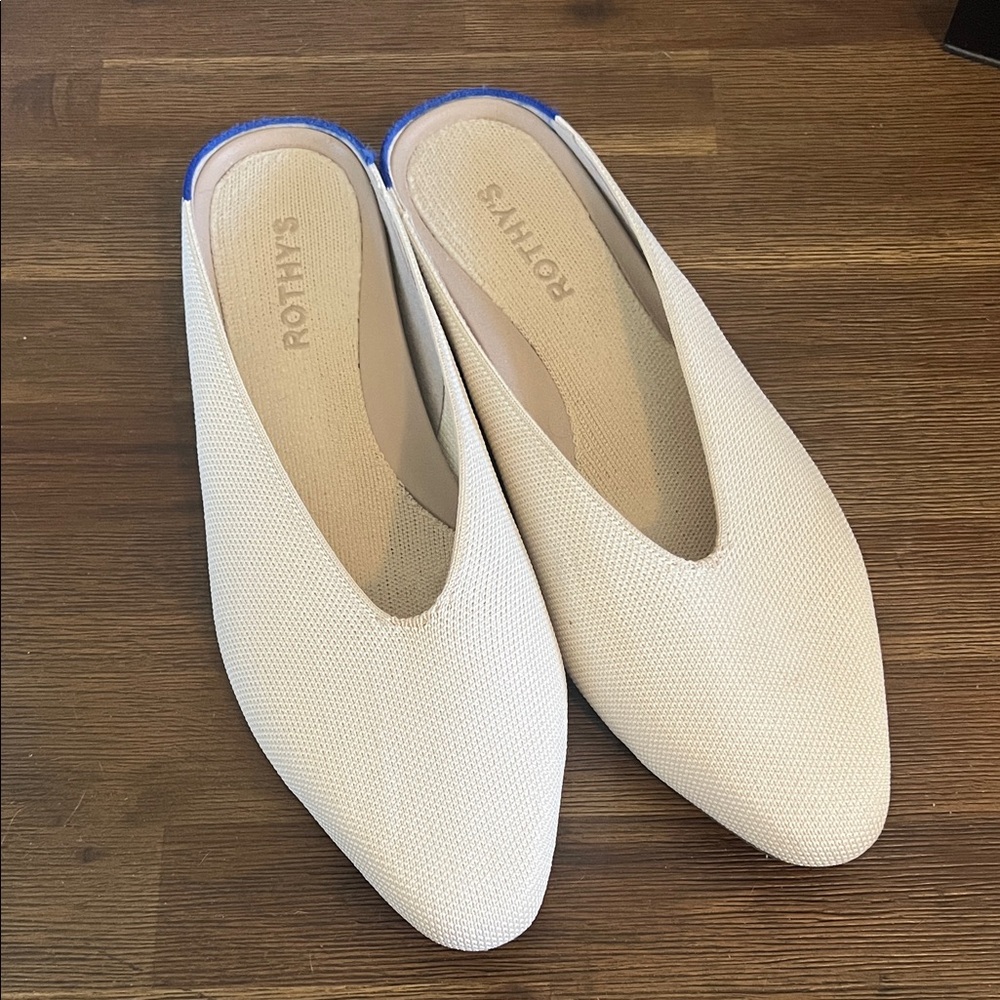 Rothy's Cream and Blue Mules